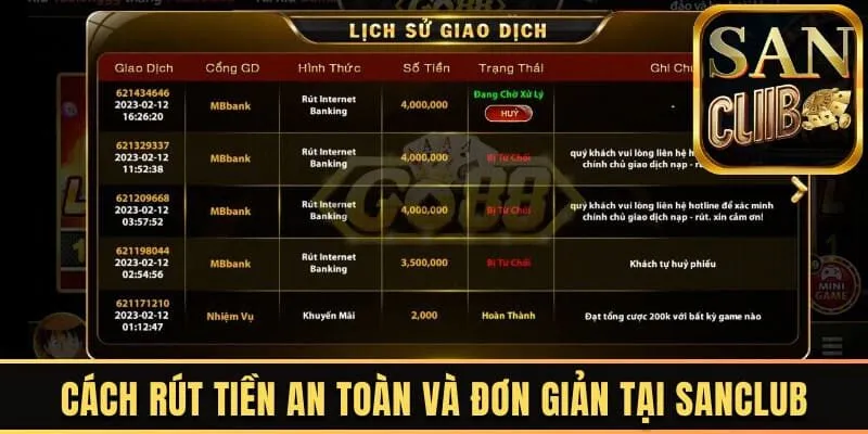 Cách rút tiền an toàn và đơn giản tại Sanclub