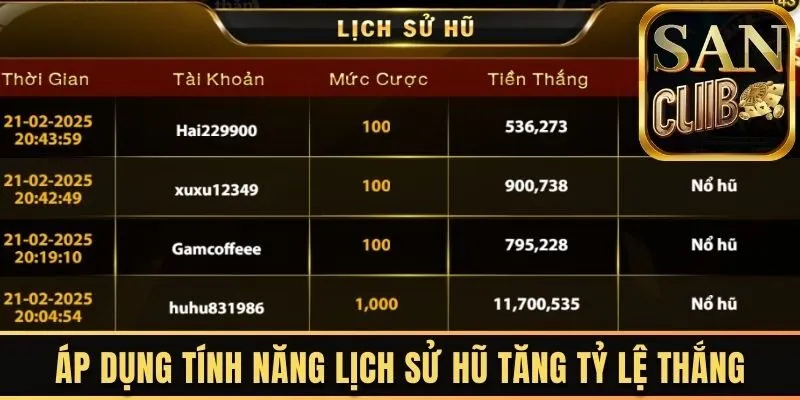 Áp dụng tính năng lịch sử hũ tăng tỷ lệ thắng
