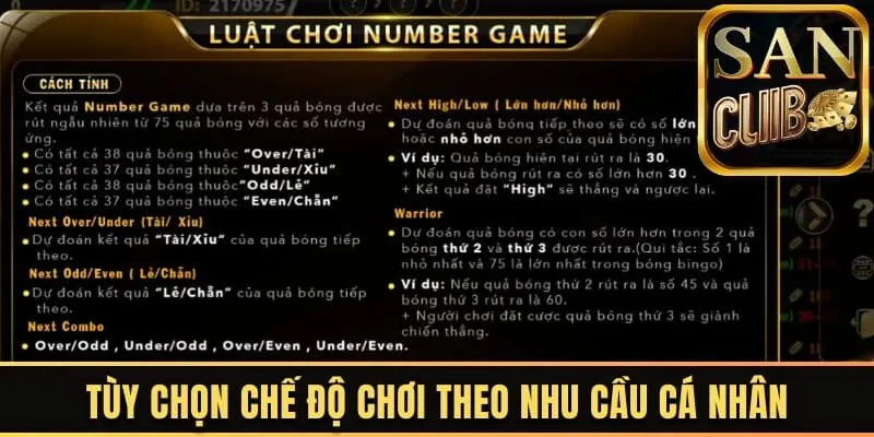 Tùy chọn chế độ chơi theo nhu cầu cá nhân